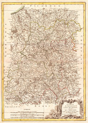 1771, Bonne Map of Isle de France, vicinity of Paris, France, Rigobert Bonne 1727 – 1794, one of the most important cartographers of the late 18th century