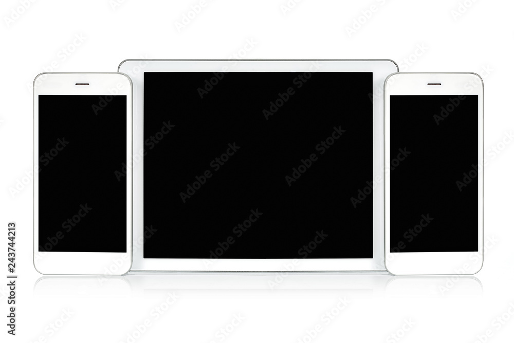 Canvas Prints mockup for responsive design presentation - white digital tablet and smartphones with blank screen.