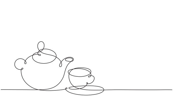 recommend clip art: Teapot and cup. Continuous line drawing.