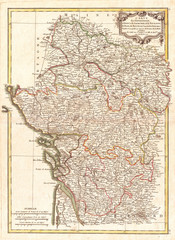 1771, Bonne Map of Poitou, Touraine and Anjou, France, Rigobert Bonne 1727 – 1794, one of the most important cartographers of the late 18th century
