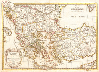 Fototapeta na wymiar 1771, Janvier Map of Greece, Turkey, Macedonia andamp, the Balkans