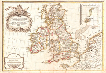 1771, Zannoni Map of the British Isles, England, Scotland, Ireland