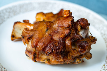 Golden roasted pork knee.