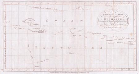 1780, Cook, Hogg Map of Tahiti, Society Islands