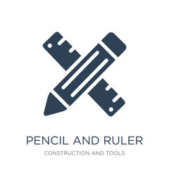 pencil and ruler icon vector on white background, pencil and rul