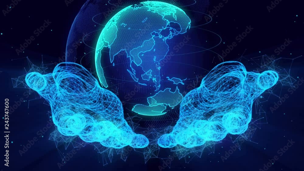 Wall mural brand new world. digital data globe - abstract 3d rendering of a scientific technology data network 