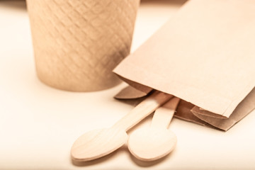 Eco-friendly disposable utensils made of bamboo wood and paper Wooden spoon