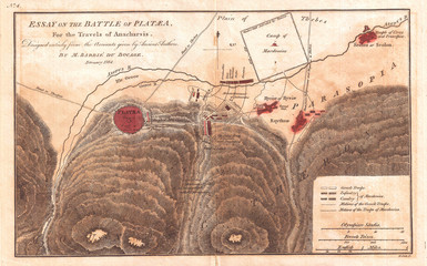 1784, Map of the Battle of Plataea, Greece