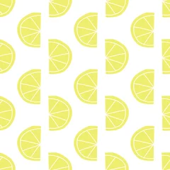 Store enrouleur sans perçage Citrons Modèle vectoriel continu de tranches de citron stylisé. Conception de fruits contemporaine dans un style rétro. Citrons jaunes sur fond blanc. Toile de fond alimentaire dessinée à la main pour l& 39 été, le printemps, la garden-party, le marché des fermie
