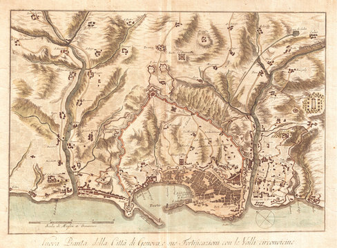 1800, Bardi Map of Genoa, Genova, Italy