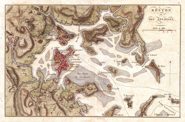 1807, Buache Map of Boston, Massachusetts