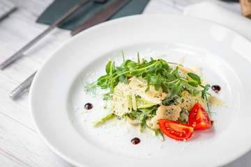 vegetarian green salad with croutons, Caesar salad with lettuce