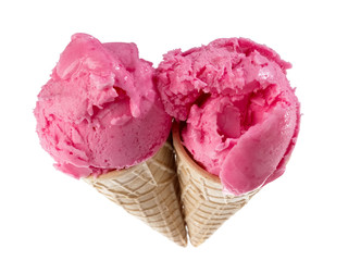 Two pink ice creams heart shape