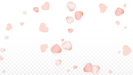 Love Hearts Confetti Falling Background. St. Valentine's Day pattern Romantic Scattered Hearts. Vector Illustration for Cards, Banners, Posters, Flyers for Wedding, Anniversary, Birthday Party, Sales.