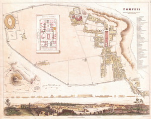 1832, S.D.U.K. City Plan or Map of Pompeii, Italy