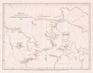 1835, Murray Map of the Arctic Land Expedition, Hudson Bay, Canada