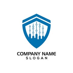Shield with binary code for cyber security logo template
