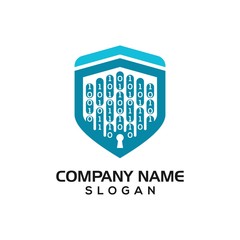 Shield with binary code for cyber security logo template