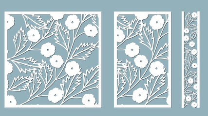 Set template for laser cutting and Plotter. Flowers, leaves for decoration. Vector illustration. Sticker set flowers. plotter and screen printing. serigraphy.