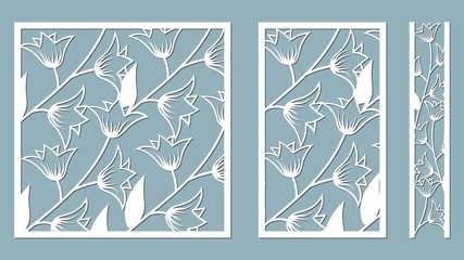 Set template for laser cutting and Plotter. Flowers, leaves for decoration. Vector illustration. Sticker set flowers bell. plotter and screen printing. serigraphy.