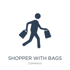 shopper with bags icon vector on white background, shopper with