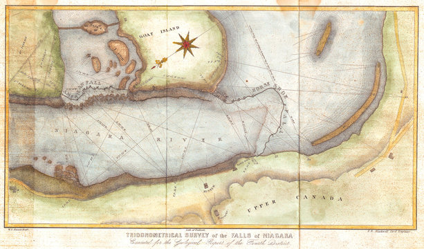 1843, Blackwell Map Of Niagara Falls, New York