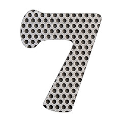 Number 7 - Perforated stainless steel sheet. White background