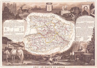 1847, Levasseur Map of Dept. Maine et Loire, France