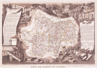 1847, Levasseur Map of Saone et Loire, France