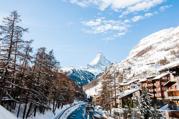 Zermatt, Matterhorn, Dorf, Wallis, Mattervispa, Fluss, Mattertal, Alpen, Winter, Wintersport,...
