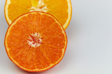 Mandarines, tangerine, clementine with leaves isolated on white background, Mandarines slices 