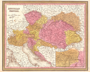 1850, Mitchell Map of Austria, Hungary and Transylvania
