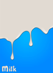 Realistic milk drop, splashes, liquid isolated on blue background. vector illustration