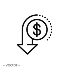 money back or reward icon, cashback linear sign on white background - editable vector illustration eps10
