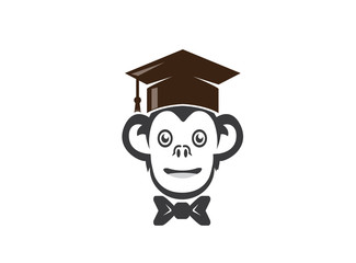 Graduation hat in monkey head success logo