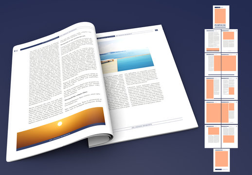 Magazine Layout with Gray and Blue Accents