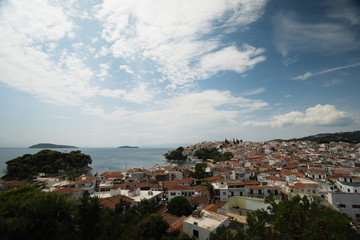 Fototapeta na wymiar Skiathos Town From Above