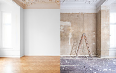 apartment  renovation, room before and after   refurbishment   - obrazy, fototapety, plakaty