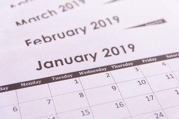 Calendar page for 2019 background