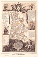 1852, Levasseur Map of the Department de La Drome, France