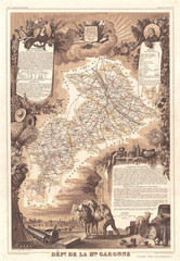 1852, Levasseur Map of the Department de La Hautes-Garonne, France, Buzet Wine Region