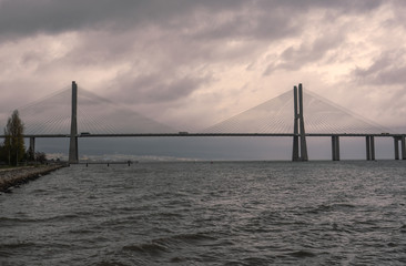 Lisbon - Portugal, span of the Vasco de Gama bridge in the Park of Nations