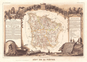 1852, Levasseur Map of the Department De La Nievre, France, Burgundy or Bourgogne Wine Region