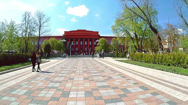 4K panorama of the red building of Shevchenko University in Kiev