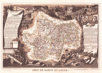 1852, Levasseur Map of the Department De Saone Et Loire, France, Burgundy or Bourgogne Wine Region