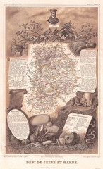 1852, Levasseur Map of the Department De Seine et Marne, France, Fromage de Meaux Region