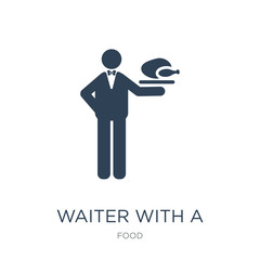 waiter with a roast chicken icon vector on white background, wai