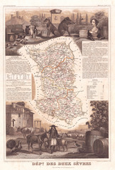 1852, Levasseur Map of the Department Des Deux Sevres, France, Chabichou Cheese Region