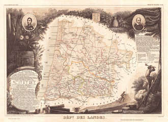1852, Levasseur Map of the Department des Landes, France