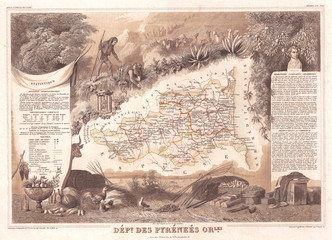1852, Levasseur Map of the Department Des Pyrenees Orientales, France, Muscat Wine Region